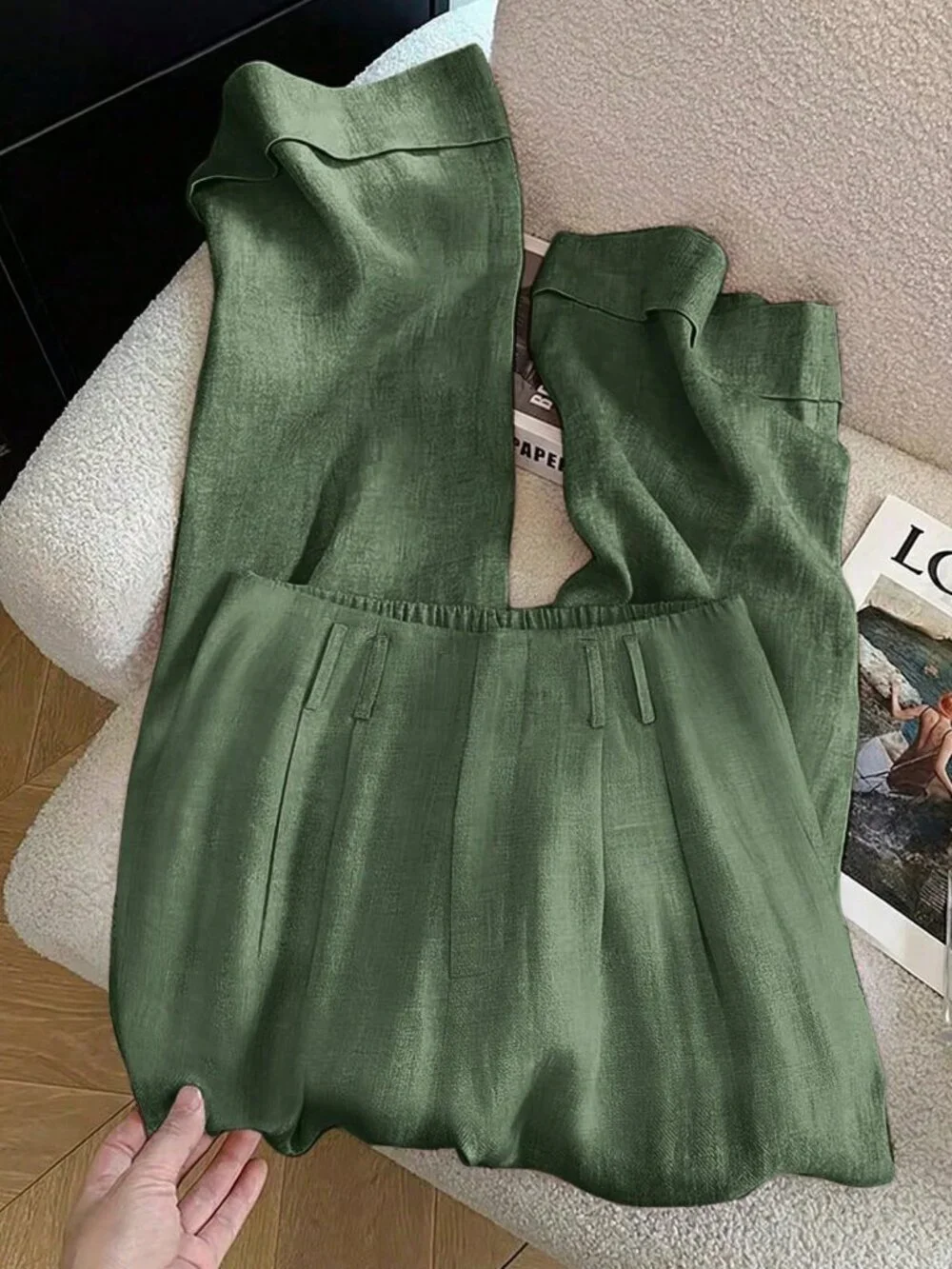 Green Casual Women's Loose Wide Leg Pants